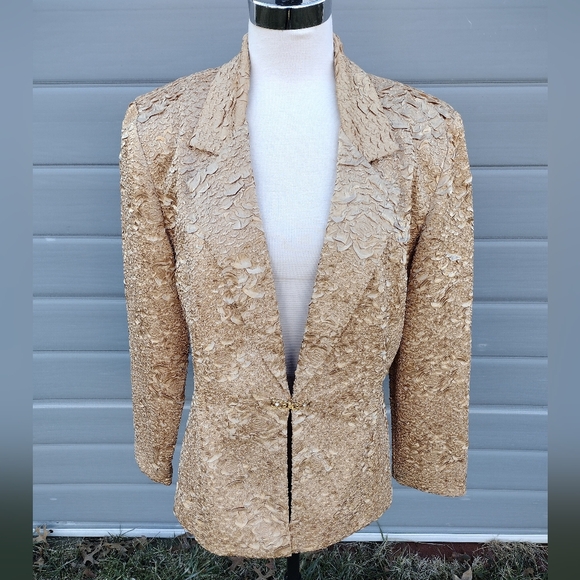 Vintage Talk of The Walk Gold Textured Blazer Jacket  Size 14 - Picture 1 of 11